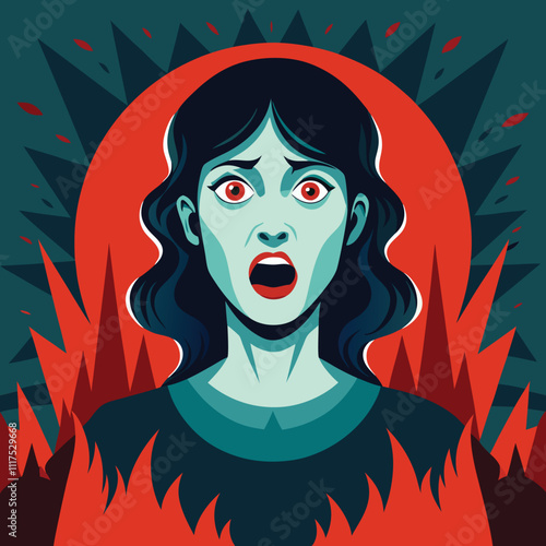 woman fearing scary fearful vector illustration graphic design art