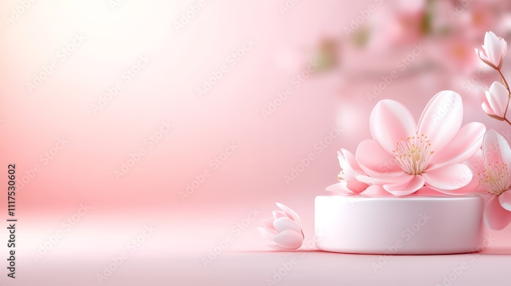 Elegant Pink Flower Arrangement in Minimalist 3D Design Setting Elegant Pink Flower Arrangement in Minimalist 3D Design Setting