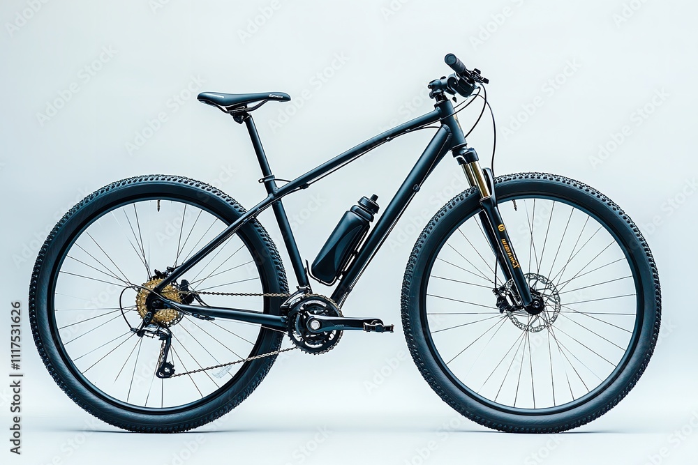 Fototapeta premium Professional cyclists ride sleek, black mountain bikes of excellent quality, isolated on a white background. Generative Ai
