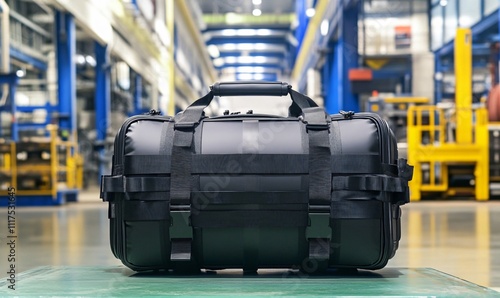 A tool kit in a factory setting, displaying essential equipment for workers, emphasizing the importance of organization and precision in industrial work. photo