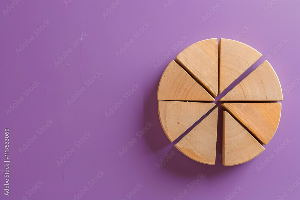 Obraz premium Wooden Circle Divided into Segments Illustration on Purple Background