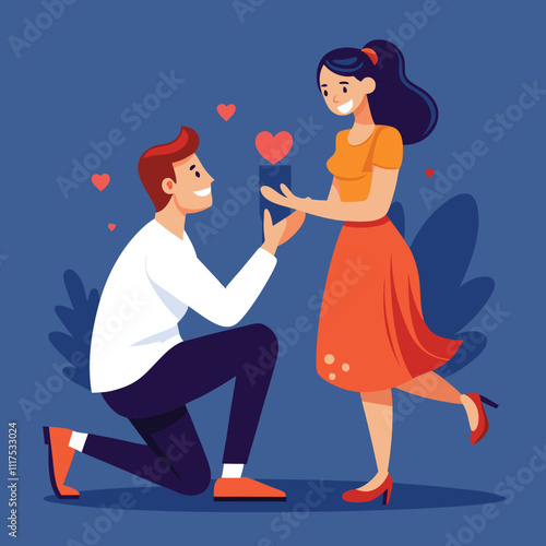 man proposing woman valentine engagement lovers couple vector illustration graphic design art