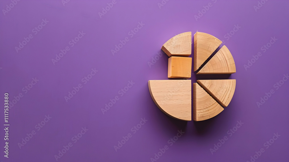 Obraz premium Wooden Circle Segmentation Illustration on Purple Background