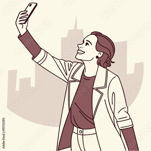 woman taking selfie with mobile vector illustration graphic design