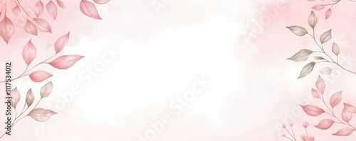 Abstract background with watercolor colorful splashes and flower ornaments. Template for your designs, such as wedding invitation, greeting card, posters, etc. Pink colored.