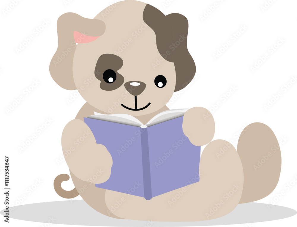Fototapeta premium Cute puppy sitting reading a book