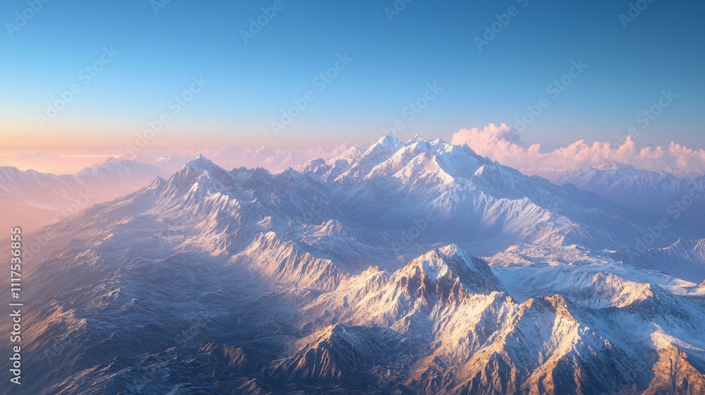 Fototapeta premium K2, also known as Mount Godwin-Austen, the second-highest peak in the world, showcasing the majestic snow-capped summit and the golden sunrise reflecting on its slopes.
