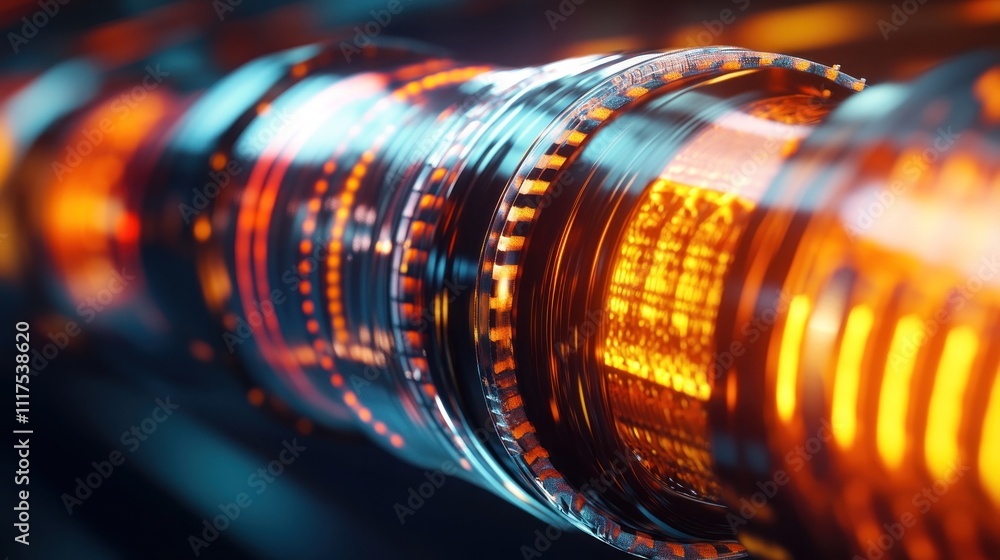 Abstract Glowing Metallic Cylinders with Digital Display