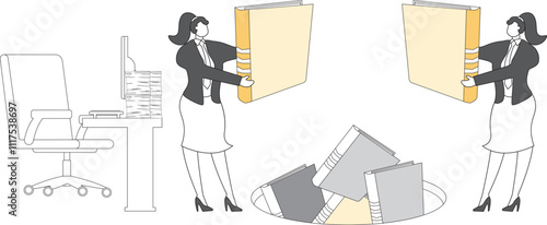 Angry Employees, Bad Office, Emotional Breakdowns from Stressful Jobs, Employees Venting Frustrations and Throwing Away Job Folders