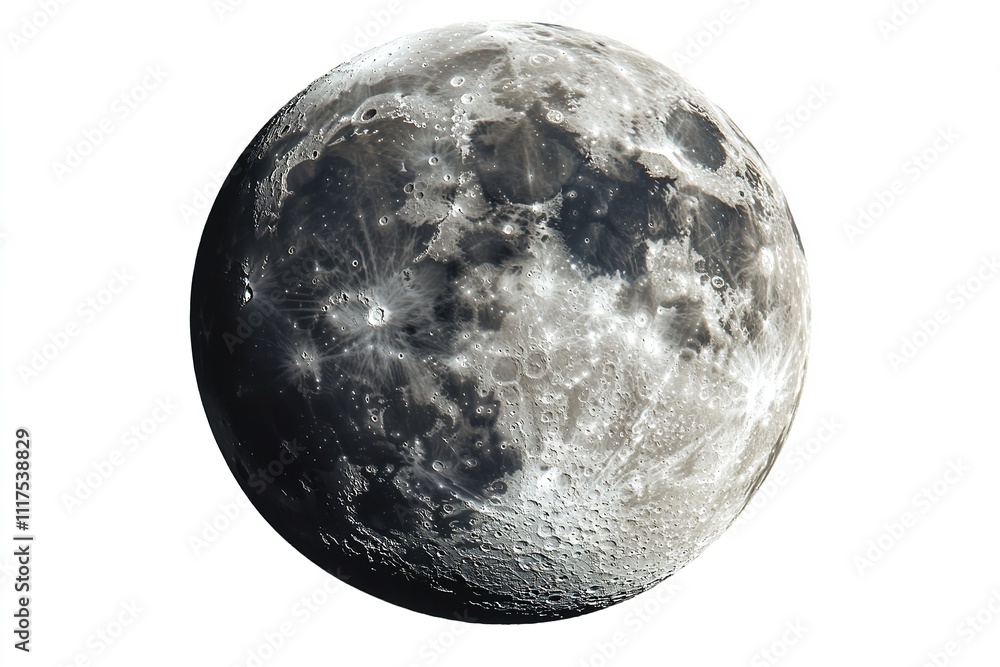 Excellent resolution moon isolated on a white backdrop. Generative Ai Excellent resolution moon isolated on a white backdrop. Generative Ai