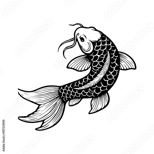 black and white Koi  fishes vector illustration