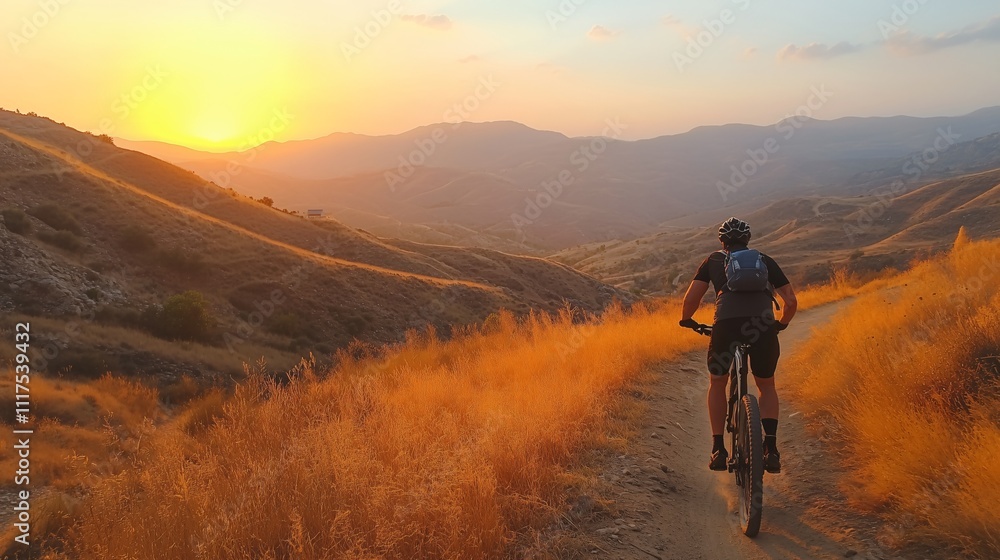 a man riding mountain bike in the morning a man riding mountain bike in the morning