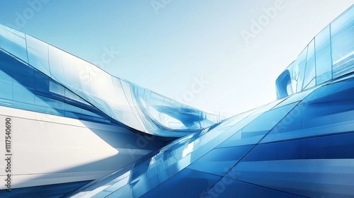Abstract Architectural Design Modern Blue Glass Building Exterior.