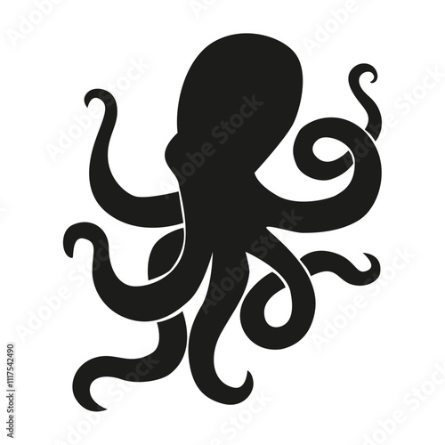 black silhouette of octopus on white background