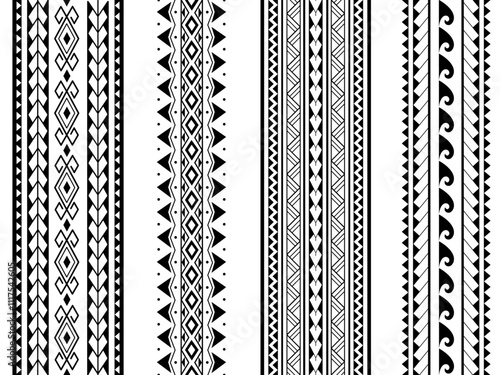 Set of Maori Polynesian tattoo bracelets border. Tribal sleeve seamless pattern vector. Samoan bracelet tattoo design fore arm or foot.