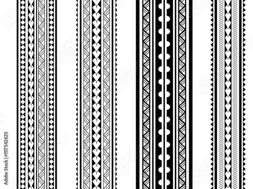 Set of Maori Polynesian tattoo bracelets border. Tribal sleeve seamless pattern vector. Samoan bracelet tattoo design fore arm or foot.