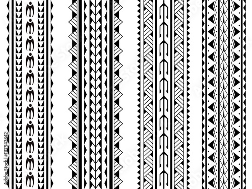 Set of Maori Polynesian tattoo bracelets border. Tribal sleeve seamless pattern vector. Samoan bracelet tattoo design fore arm or foot.