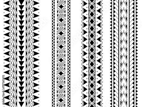 Set of Maori Polynesian tattoo bracelets border. Tribal sleeve seamless pattern vector. Samoan bracelet tattoo design fore arm or foot.