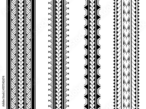 Set of Maori Polynesian tattoo bracelets border. Tribal sleeve seamless pattern vector. Samoan bracelet tattoo design fore arm or foot.