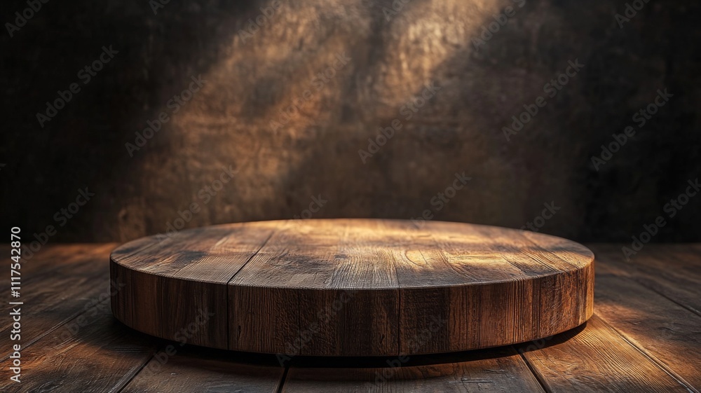 Rustic Wooden Platform with Dark Background Rustic Wooden Platform with Dark Background