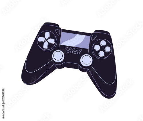 Modern controller for video game console icon. Black joystick to play videogames. Plastic joypad for digital fun. Cybersport accessory for gamers. Flat isolated vector illustration on white background