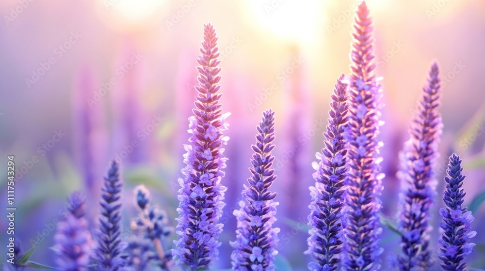 Purple Flowers Bask in Soft Sunlight Glow Purple Flowers Bask in Soft Sunlight Glow