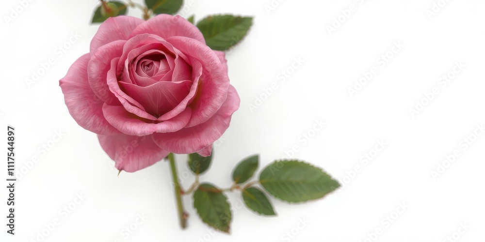 Pink rose flower with delicate petals in full bloom against a clean and simple white background, botanical, floral Pink rose flower with delicate petals in full bloom against a clean and simple white background, botanical, floral