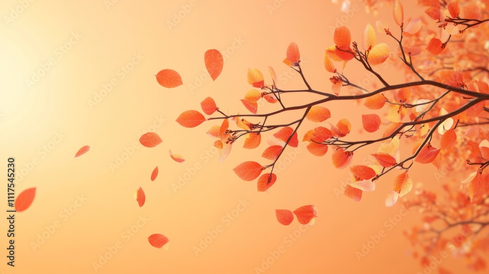 Autumn Branch With Falling Orange Leaves Autumn Branch With Falling Orange Leaves