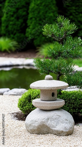 Wallpaper Mural Traditional Japanese Garden Lantern Surrounded by Lush Greenery and Pond Torontodigital.ca