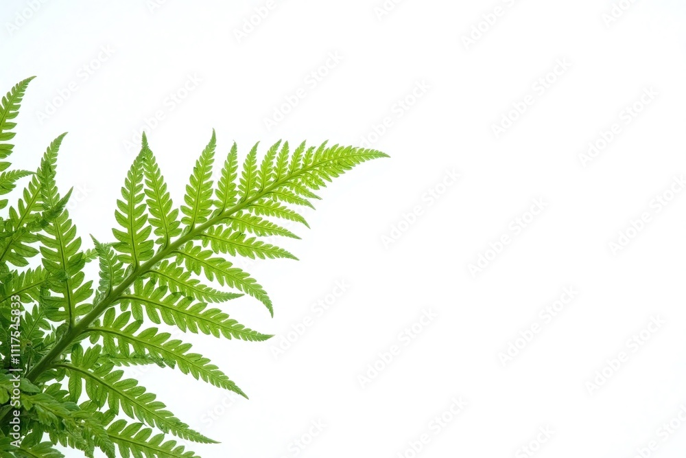 Obraz premium Lush green fern plant leaves veins white background