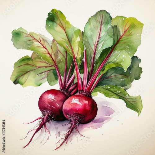 This vibrant watercolor illustration of beets is perfect for food blogs, product packaging, and ecobranding photo