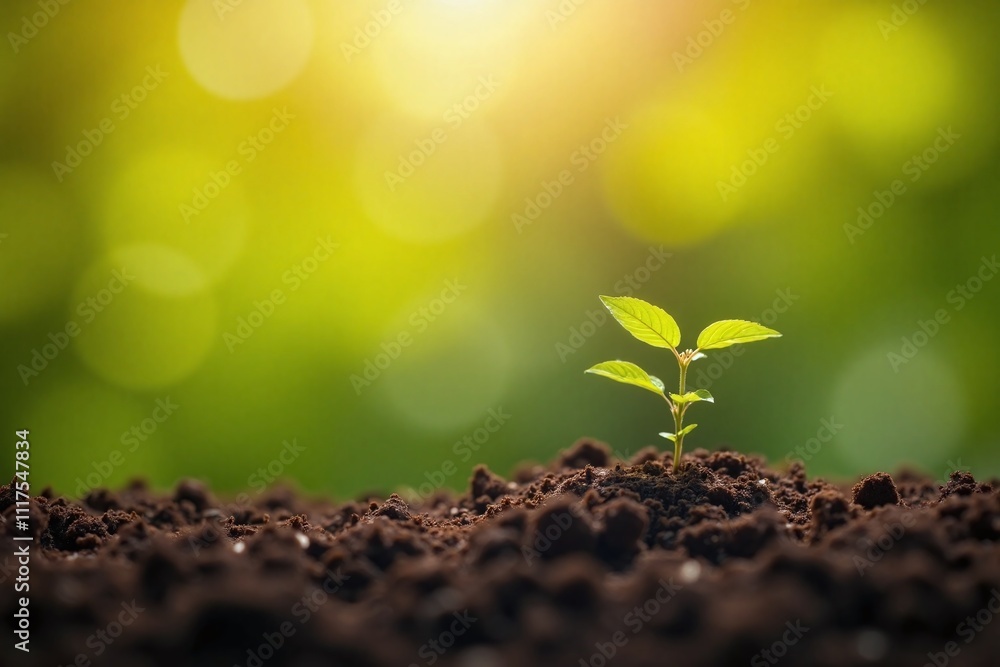 Young plant growing soil bed green leaves veins Young plant growing soil bed green leaves veins