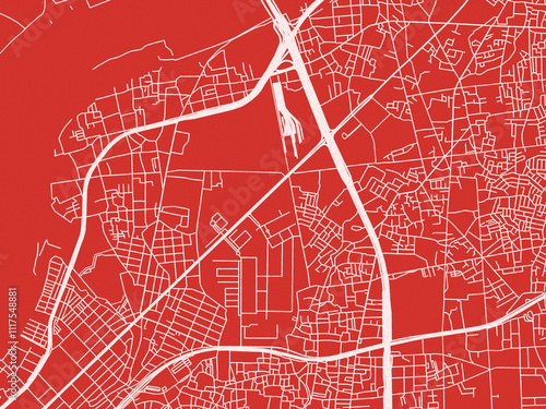 Christmas Map of Kadoma, Japan in Snowy White on Festive Red Background. photo