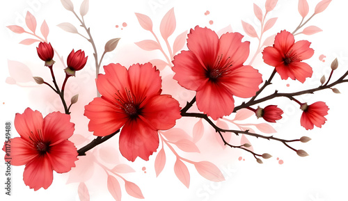 Watercolor red poppies on a white background, representing remembrance for Memorial Day. , watercolor illustration style, flat lay, white background and pastel pink background ai