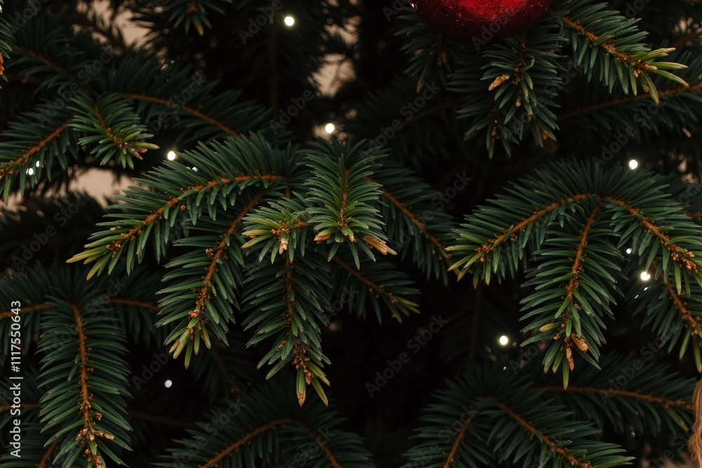 Christmas tree branches needles ornaments lights natural appearance Christmas tree branches needles ornaments lights natural appearance