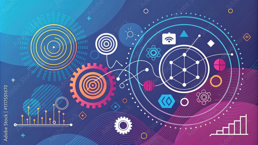 Obraz premium Abstract digital design with gears and network elements