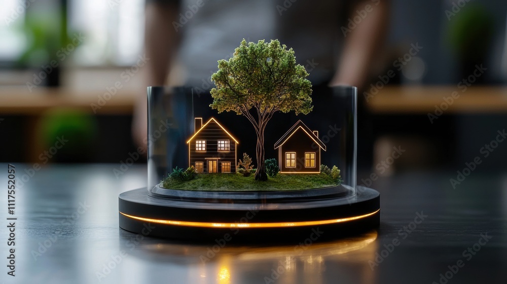 Glowing Abstract Life Ring Encircling Family Homes Glowing Abstract Life Ring Encircling Family Homes