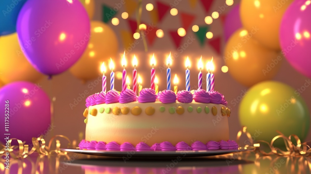 Birthday Cake With Candles and Balloons Birthday Cake With Candles and Balloons