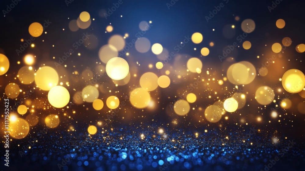 Fototapeta premium Sparkling Blue and Gold Glitter Festive Background.