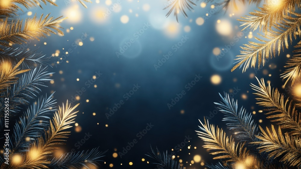 Fototapeta premium Luxurious Golden and Silver Glittering Palm Leaves Festive Background.