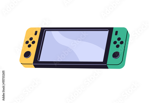 Modern gamepad icon. Portable video game console. Device with display and button to control, play videogames. Gamers' toy, controller with screen. Flat isolated vector illustration on white background