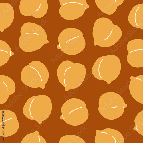 Chickpeas seamless pattern on white background. Ingredient for hummus, falafel and other vegetarian food. Vegan protein source. Garbanzo beans backdrop.