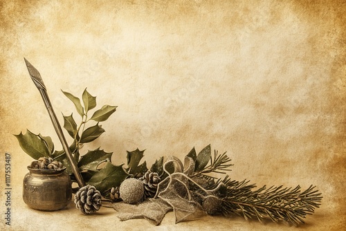 christmas or new year greeting card	vintage old sepia