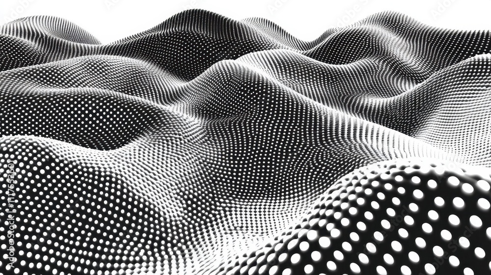 Naklejka premium Abstract Black and White Dotted Wave Pattern.