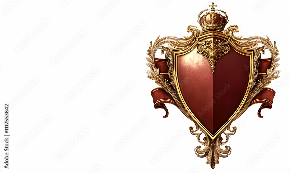 Ornate shield design featuring a crown and decorative elements. Ornate shield design featuring a crown and decorative elements.