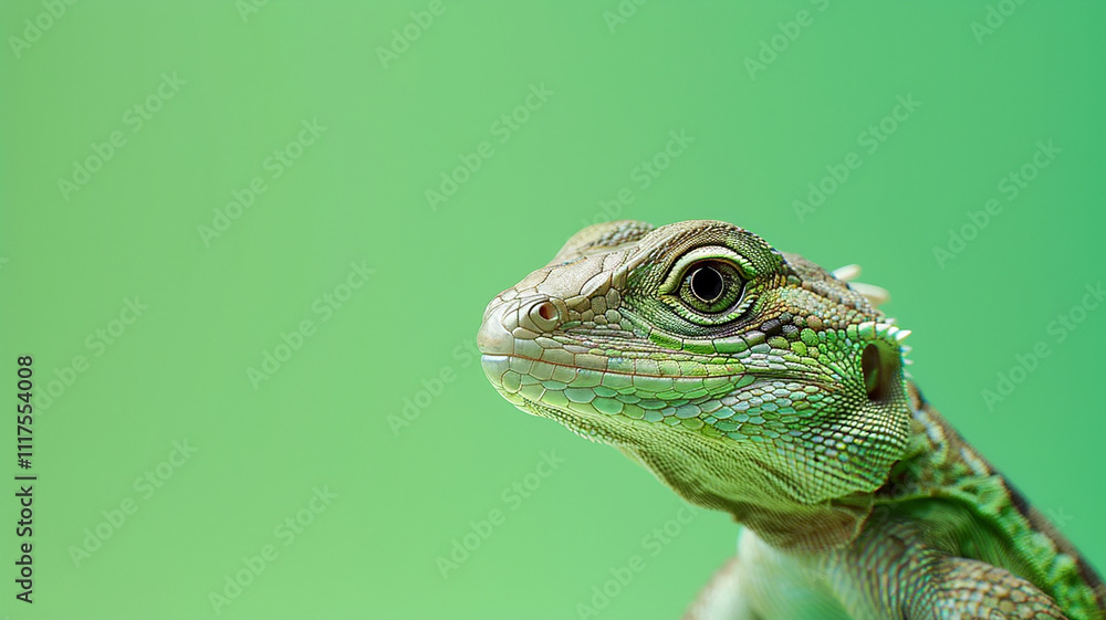 Close View of Small Lizard Displaying Its Detail Against a Lush Green Background Close View of Small Lizard Displaying Its Detail Against a Lush Green Background