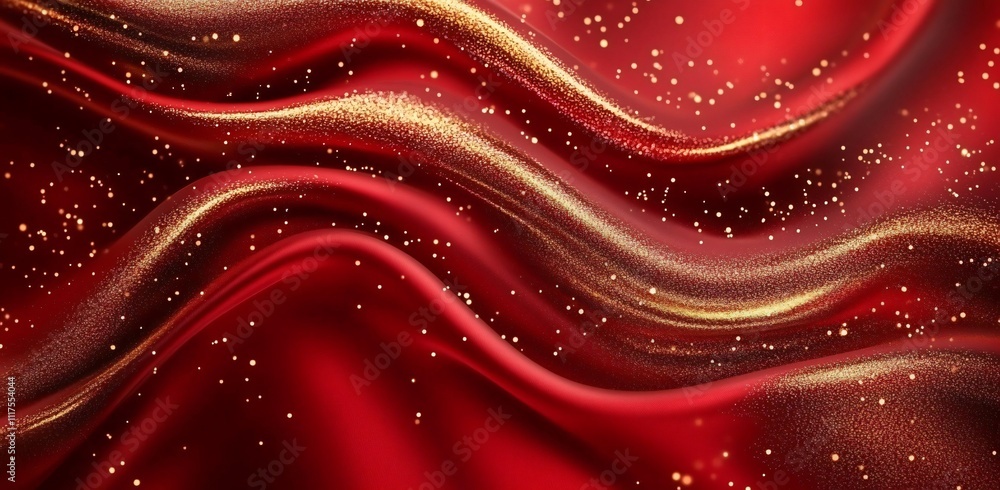 Luxurious yellow silk and ribbon adorned with golden sparkles on a rich red background, creating an opulent and elegant atmosphere with ample white space. Luxurious yellow silk and ribbon adorned with golden sparkles on a rich red background, creating an opulent and elegant atmosphere with ample white space.