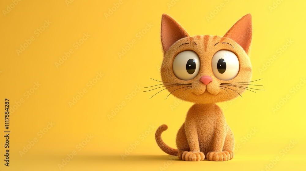 An Adorable Orange Kitten Sits Against Yellow Background An Adorable Orange Kitten Sits Against Yellow Background