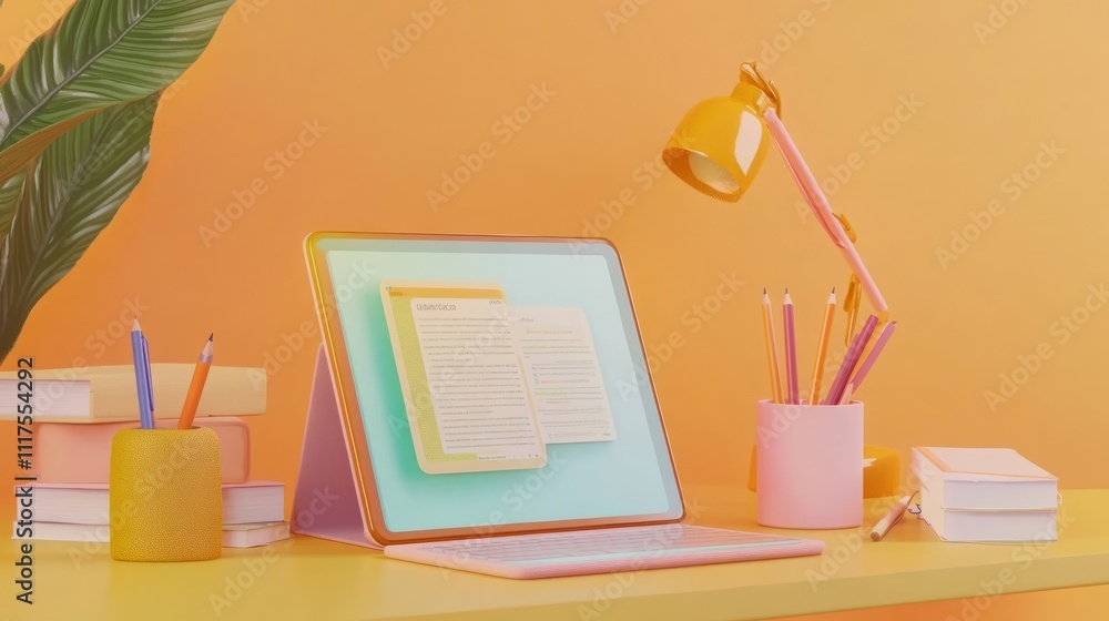 Digital Tablet Study Setup With Books And Pencils Digital Tablet Study Setup With Books And Pencils