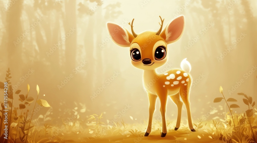 Fototapeta premium Adorable Fawn in a Golden Forest Setting